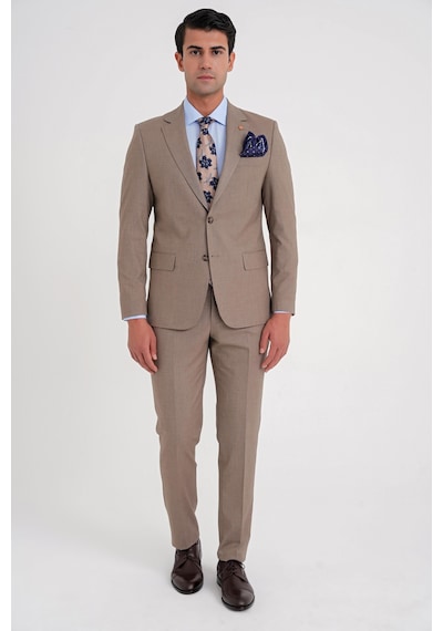 Efor Slim Fit Çift Yırtmaç Esnek Yün Vizon Takım Elbise Tk 918 Vizon