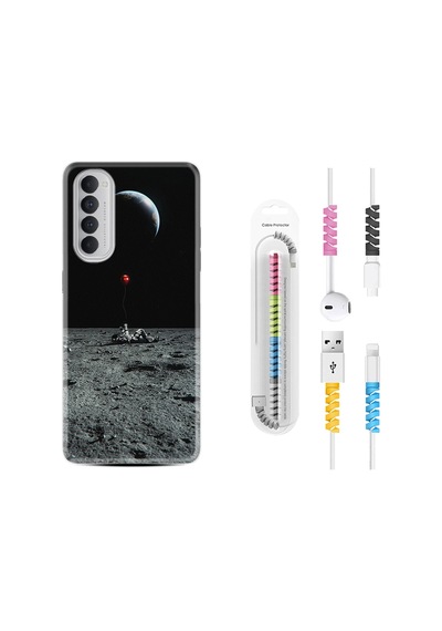 Oppo Reno 4 Pro Kılıf Kablo Koruyuculu Astronoot Red Baloon 1608