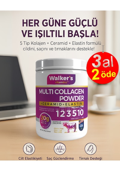 Walker's Vitamins %100 Saf Ve Doğal Ceramide, Elastin, Cranberry, İçeren Çift Hidrolize Kolajen - Collagen