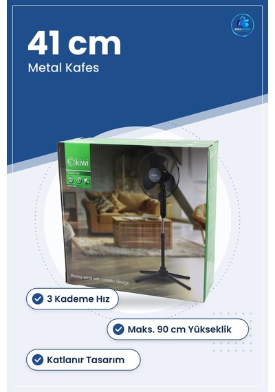 Vantilatör 16 İnç 41 Cm Ayaklı Teleskopik Katlanır Metal Kafes 3