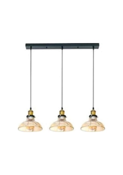 S Retro Rustik Sıralı Üçlü Bal Camlı Sarkıt Masa Üstü Avize 60 Cm En Siyah