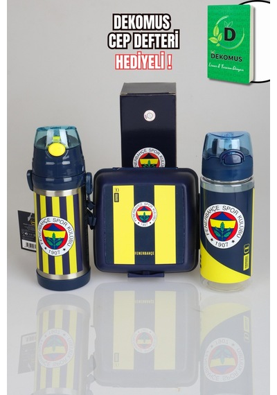 "dekomus Cep Defteri Hediyeli" Lisanslı Fenerbahçe 3'lü Beslenme Seti 500 Ml Çelik Ve Trıtan Matara İle Beslenme Kabı Seti 1907 Ahşap