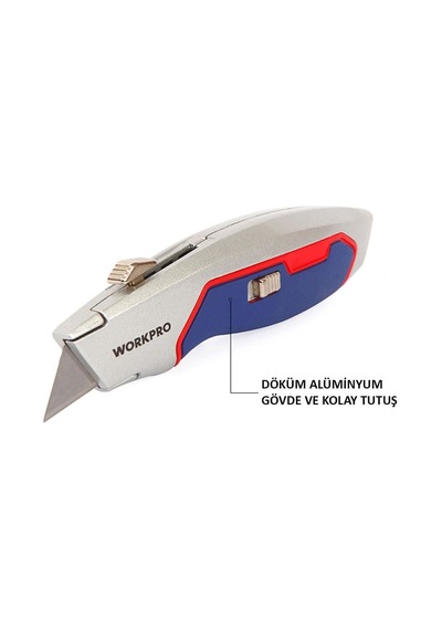 Workpro Wp213011 Ağır Hizmet Alüminyum Gövde Geri Çekilebilir Rötuş Maket Bıçağı + 3 Adet Yedek Bıçak Fr Wp213011