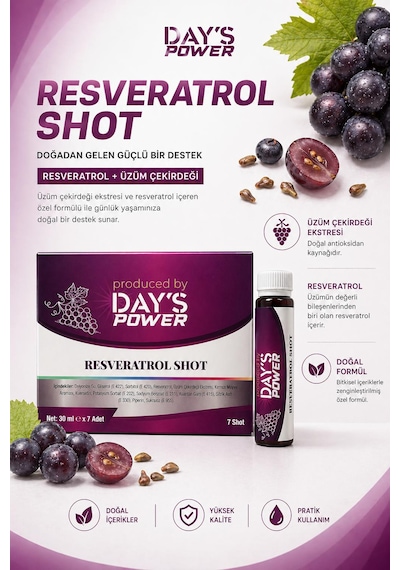 Day S Power Resveratrol Shot 7 Adet - Üzüm Çekirdeği Ekstresi & Kuersetin Destekli