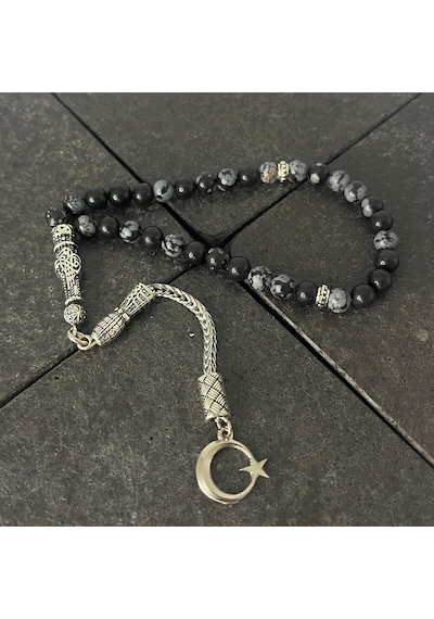 Sertifikalı Karlı Obsidyen 6mm 33lük Doğal Taş Tesbih