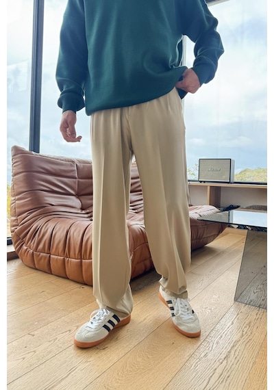 Flaw Çift Pileli Kumaş Pantolon Bej-27709 Bej
