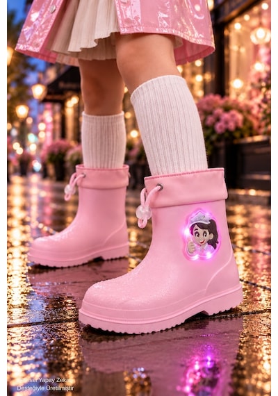 Muggo Kitty İçi Kürklü Lastikli Unisex Çocuk Günlük Yağmur Ve Kar Çizmesi Pudra