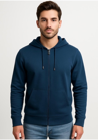 Axxel Erkek İndigo 2 İplik Fermuarlı Kapüşonlu Sweatshirt-w1084 Indigo
