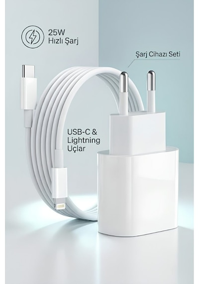 Solgun 25w Iphone Uyumlu Hızlı Şarj Aleti Adaptör + Kablo 11/12/13/14 Telefon Tüm
