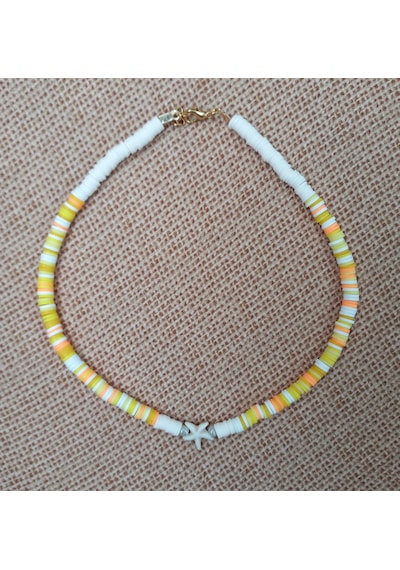 Sarı Deniz Yıldızı Boncuk Fimo Kolye Renkli Kadın Kolye PYTKFIMOK Gümüş