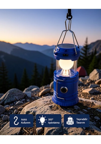 Astraltech Güneş Enerjili Katlanabilir Kamp Feneri Usb Şarjlı Çok Renkli