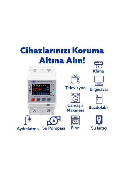 Tomzn Akıllı Kaçak Akım Rölesi 100a Ve Voltaj Akım Koruyucu Röle Gerilim Koruma Monofaz 10ma-99ma