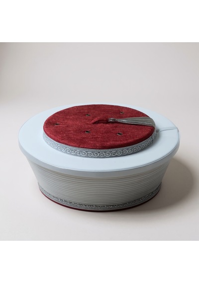 Fabrikam06 Bordo Başkan Sarık Beyaz Saten Sarık Cami Sarığı İmam Sarığı S155 54 Cm Bordo Beyaz