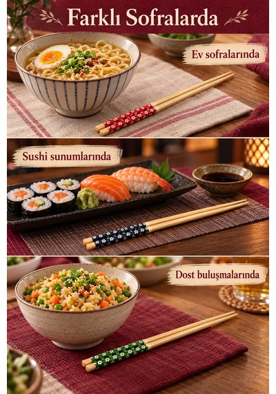 Mucit Home 1 Çift Bambu Chopstick Desenli Yıkanabilir Çin Suşi Ramen Noodle Yemek Çubuğu Ahşap