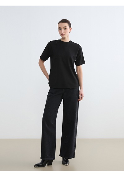 Lcw Modest Gri Taşlı Wideleg Kadın Jean Pantolon