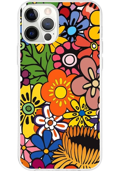 Apple Uyumlu iPhone 12 Pro Max İle 1mm Slim Fit Retro Renkler 2 Baskılı Şeffaf Kılıf Şeffaf