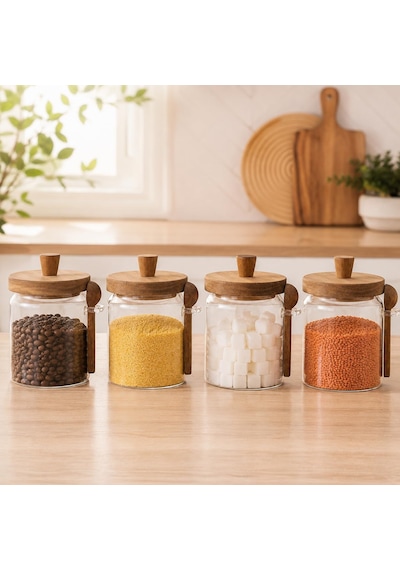 Akasya Kapaklı Kaşıklı Cam Kavanoz 450 Ml 4'lü Set, Şeffaf Cam Saklama Kavanozu, Ahşap Kapaklı Kaşıklı Mutfak Düzenleyici, Baharat Kahve Şeker Bakliyat Kuruyemiş Kavanozu Çok Renkli Akasya Kapaklı Kaşıklı Cam Kavanoz 450 Ml 4'lü Set, Şeffaf Cam Saklama Kavanozu, Ahşap Kapaklı Kaşıklı Mutfak Düzenleyici, Baharat Kahve Şeker Bakliyat Kuruyemiş Kavanozu Çok Renkli