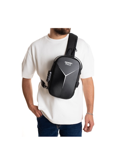 Newish Polo Erkek Şifreli Kilitli Su Geçirmez Sling Bag 404 Çapraz Omuz Ve Sırt Çantası - New404 Siyah - Gri