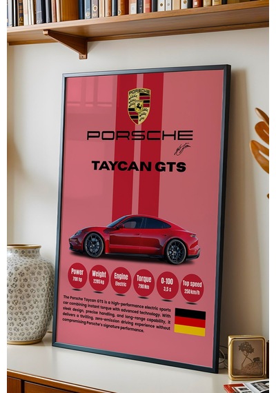 Porsche Taycan Gts Premium Elektrikli Spor Araba Tablosu - Teknik Özellikli Otomobil Duvar Dekoru Siyah Porsche Taycan Gts Premium Elektrikli Spor Araba Tablosu - Teknik Özellikli Otomobil Duvar Dekoru Siyah