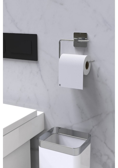 Karteya Yapışkanlı Gümüş Wc Kağıtlık Ve Kare Havluluk Banyo Mutfak 2'li Set Krom