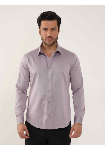 Dufy Lila Erkek Slim Fit Düz Brent Yaka Uzun Kol Gömlek - 102504-lila Lila