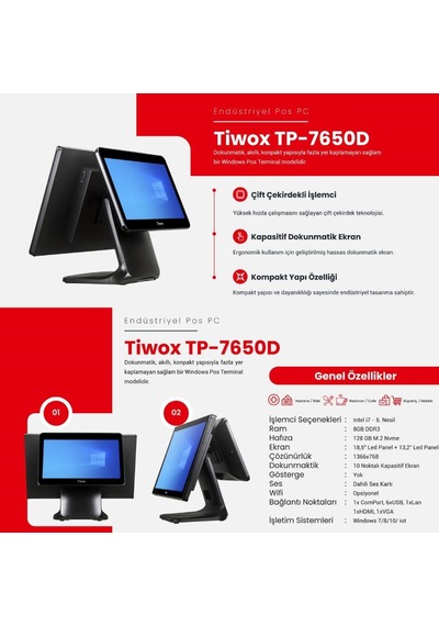 Tıwox Tp-7650d I7 5.gen 8gb/128gb Ssd +13.3" 2.ekran Endüstriyel Pos Pc