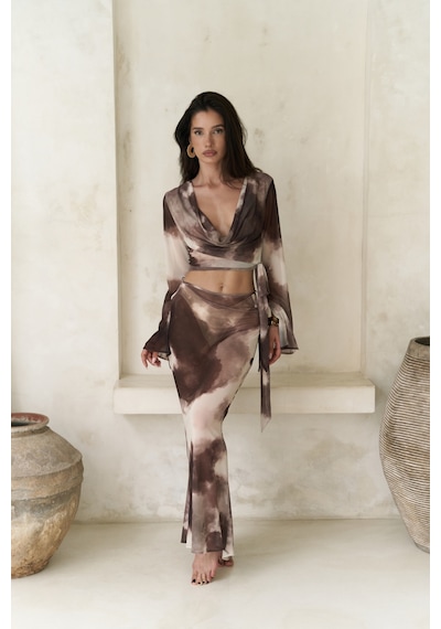 Mai Collection Mai Studios Co. Pnaisyonist Uzun Kol Kahve Crop Etek Takım Kahve