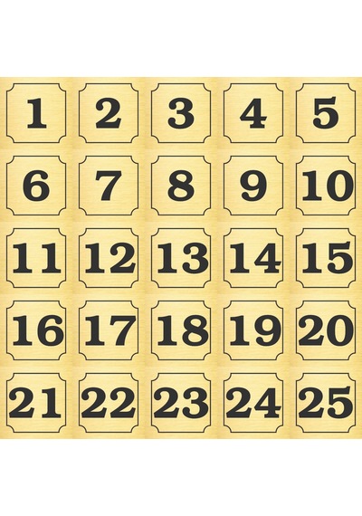 1-25 Kapı, Masa, Dolap Numarası Altın Metal Etiket 7x7 Cm