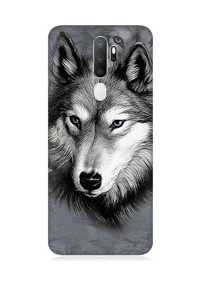 Oppo A5 2020 Uyumlu Silikon Kılıf Mavi Gözlü Kurt