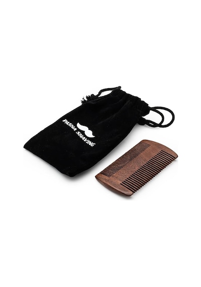 Pasha Shaving Sandal Ağacı Sakal & Bıyık Tarağı,%100 Doğal Sandal Ağacı, İki Farklı Diş Yapısıyla Gündelik Bakım Sağlar, Statik Elektriği Önler, Keseli Şık Ve Taşınabilir Sakal Tarağı