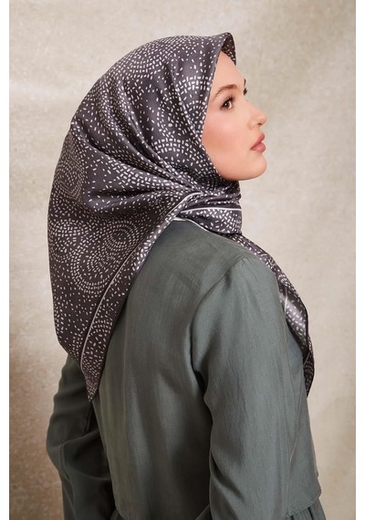 Levidor Noktalı Daireler Baskı Twill İpek Eşarp-0933 Gri