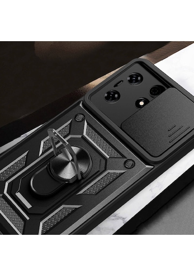 Nourthkiingdom Tecno Spark 10 Pro Kılıf Magnetik Standlı Kamera Korumalı Nrtk Sürgülü Vega Kapak - Siyah Siyah