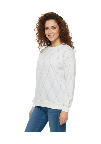 Baglan Kadın Sıfıryaka Sweatshirt Taşlı Bgl-st05060 Krem