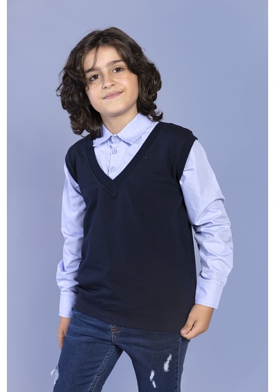 Toontoy Kids Toontoy Erkek Çocuk Süveterli Okul Gömlek Mavi