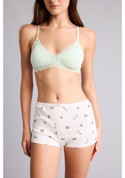 Defacto Pamuklu Dantel Detaylı Ribana Açık Pembe Boxer G6447ax26smpn648 Pembe-pn648