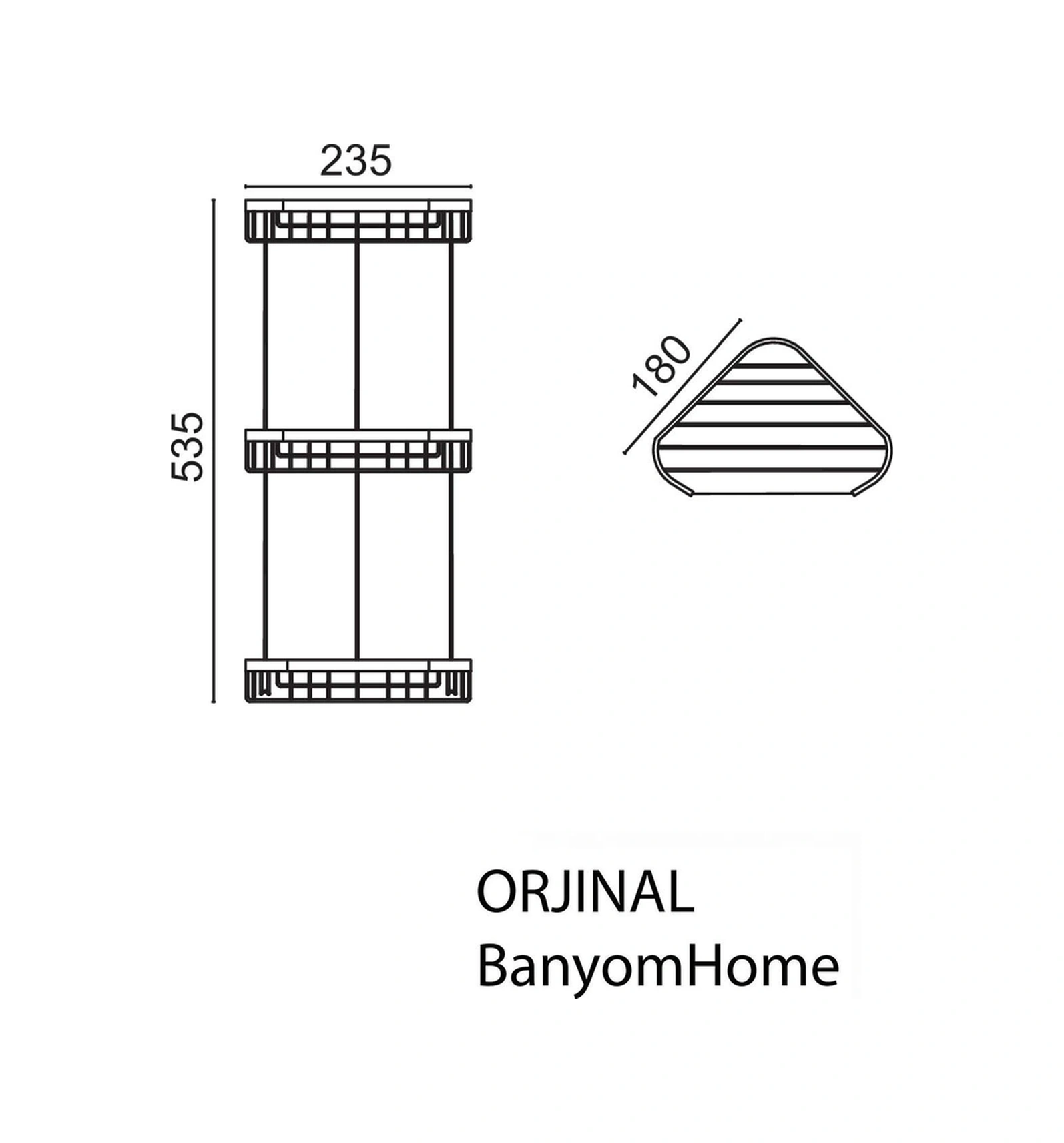 Çelik Banyo Paslanmaz Pirinç Eda 3'lü 18x18 Cm Şampuanlık Banyo Rafı Krom