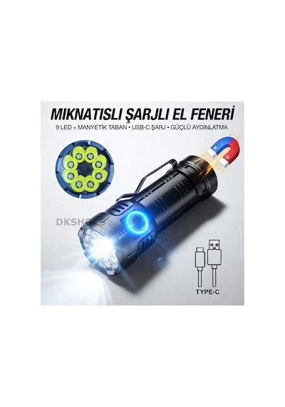 Wt-623 7 Modlu 8+1 Led Şarjlı Çantalı Cree Q8 + Xpg Led Mıknatıslı El Feneri Siyah