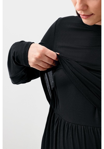 Artış Collection Uzun Kollu Esnek Likralı Viskoz Hamile Pijama Takım 20212 Siyah