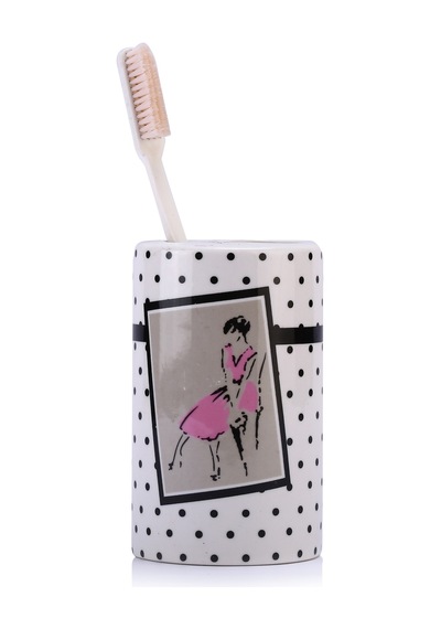 SERAMİK DİŞ FIRÇALIK PEMBE ELBİSELİ KADIN MODEL 7X7X11CM Diğer