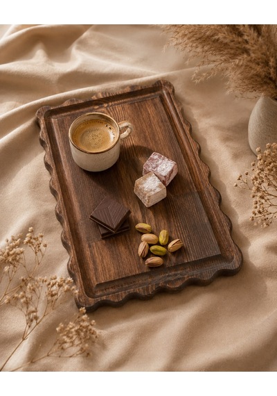Fam Wood Art Dikdörtgen Papatya Doğal Ahşap Peynir Ve Sunum Tabağı, Kahvelik, Yağdanlık, Pasta Ve Kek Standı %100 Çam Kahverengi - Ceviz