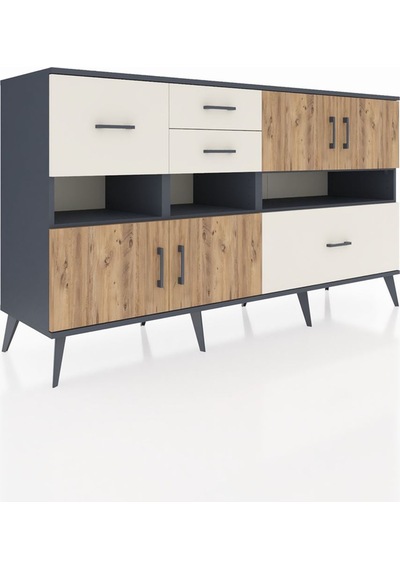 Hyperion Konsol 5 Raflı 4 Çekmeceli 4 Kapaklı 176x44x99 Antrasit- Antrasit-çam/aytaşı Hyperion Konsol 5 Raflı 4 Çekmeceli 4 Kapaklı 176x44x99 Antrasit- Antrasit-çam/aytaşı
