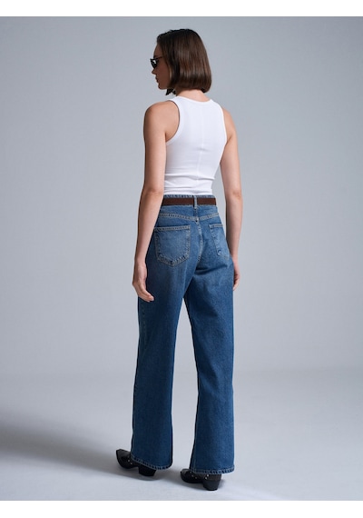 Dilvin 72072 Pamuk Kemerli Wide Leg Jean - Mavi