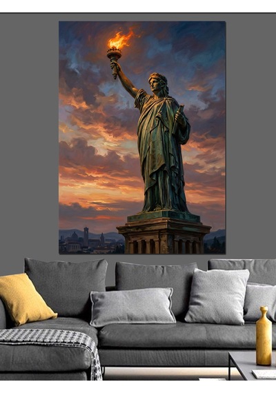 Meşaleli Özgürlük Heykeli New York Dekoratif Kanvas - Mdf Ahşap Tablo