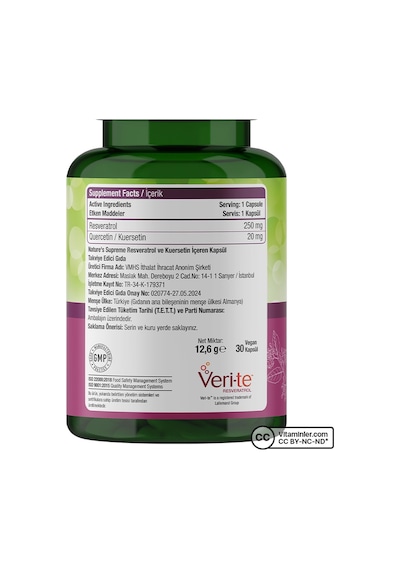 Natures Supreme Resveratrol + Quercetin 30 Kapsül Aromasız