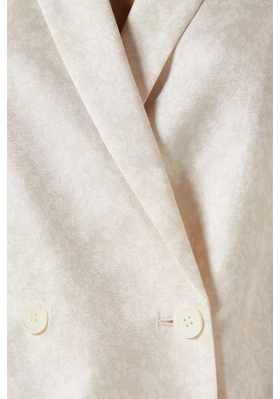 12storeez Silk Relaxed Blazer, Vintage Çiçek Desenli Mulberry Ipek Ceket Krem