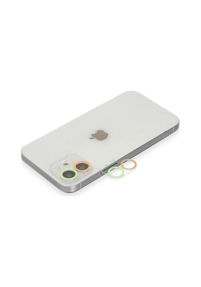 Apple İphone 12 Mini Uyumlu Renkli Kamera Lens Koruma Cam - Turuncu-yeşil