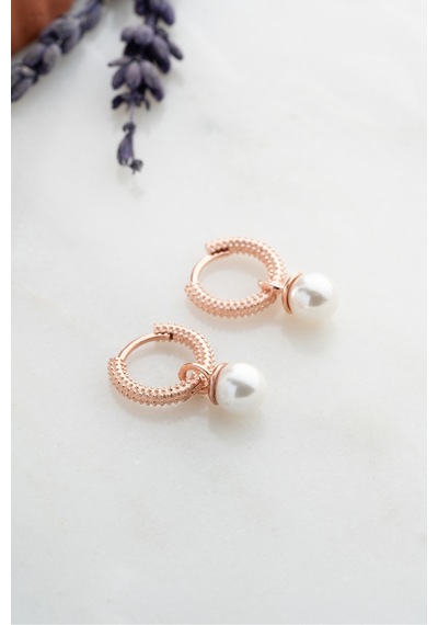 Nereze 925 Ayar Gümüş Rose Kaplama 10 Mm Sallantılı İnci Küpe