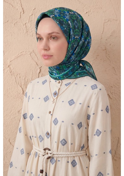 Silk Home Soft Eşarp Geometrik Zümrüt Yeşili 90x90 Çok Renkli