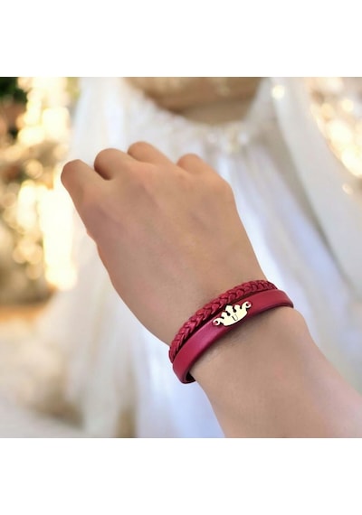 Archin U Harfine Özel Doğal Bordo Derili Taç Motifli 14 Ayar Altın Plakalı Hediye Bileklik-648harf U Archin U Harfine Özel Doğal Bordo Derili Taç Motifli 14 Ayar Altın Plakalı Hediye Bileklik-648harf U