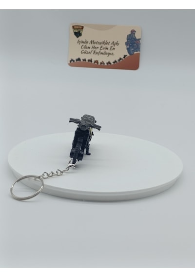 Scrambler Motosiklet Metal Anahtarlık Füme Sarı - Diecast Cafe Racer Motor Figürü